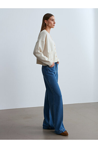 Dilvin 72102 Draped Wide Leg Jean-Blue