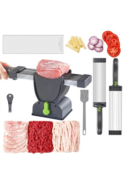 Deliny Feliator manual profesional pentru carne, ABS/oțel inoxidabil, portabil, reglabil 2-4 mm, gri