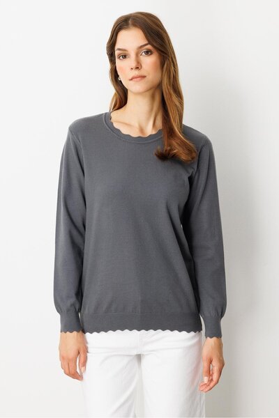 accort Yuvarlak Yaka Angora Triko Kazak-FUME