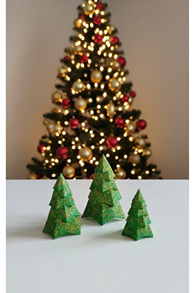 Buketim Seninle Σετ 3 τεμαχίων Με γκλίτερ Στολίδια από πράσινο πεύκο, τρισδιά...