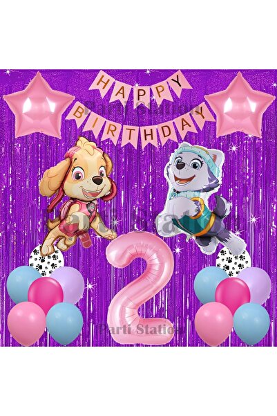 Parti Station Paw Patrol Skye and Everest Concept 2Nd Birthday Purple Tassel ...