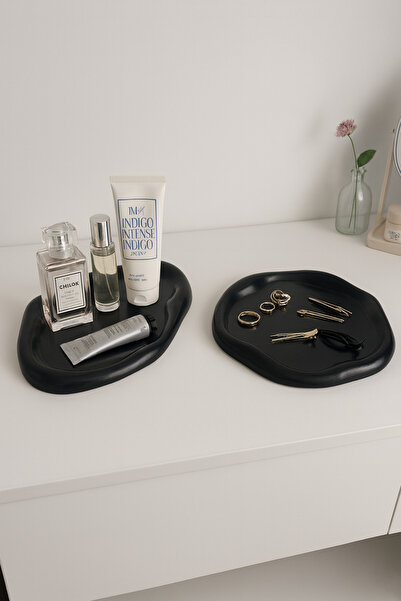 BaykuşLifeConcept 2'li Set Beton Organik Form Bulut Tepsi Organizer Takı Parf...