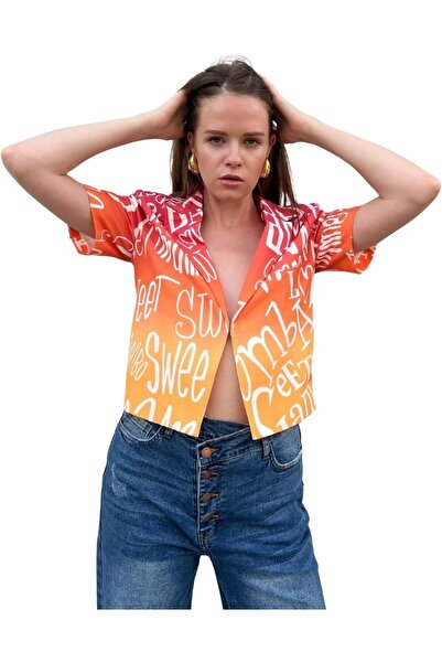 Cal moda Graphic Crop Blazer for Women - Short Sleeve with Front Hook