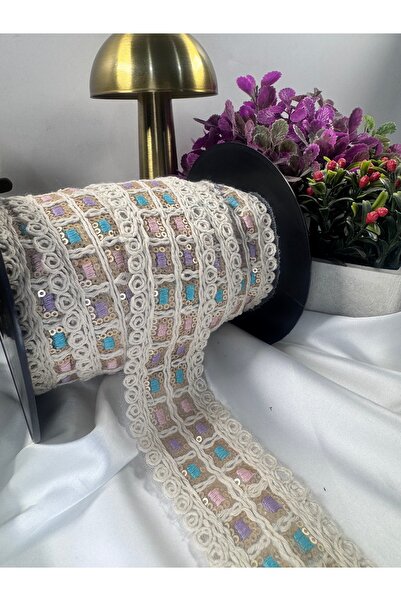 jasmina store ham iplik işlemeli renkli nakış detaylı şerit dantel