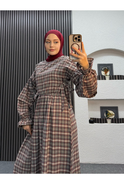 ENSA TESETTUR فستان يلدز إيكويس كاروهات رمادي