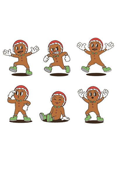 VreauPoster Christmas Gingerbread People Sticker Set A4, 6 Pieces 6x6cm, Glos...