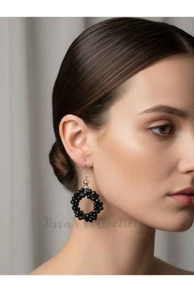 Cash Trade أقراط فضية عتيقة مرصعة بالكريستال الأسود