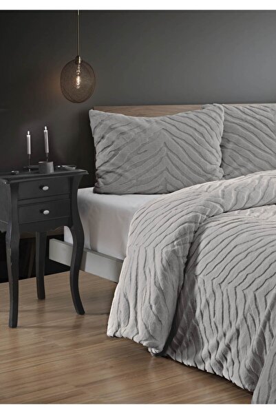 Bella Home Diamond 3 Piece Zebra Fur Comforter Quilt Set - 220X240 cm - Silver with Pvc Original Bag