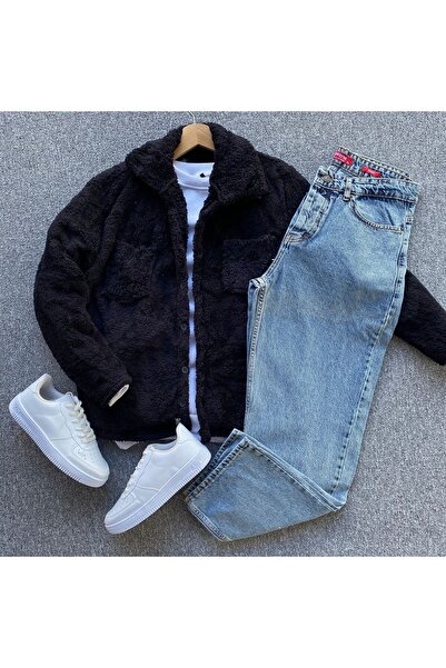 THANBUTİK Plush Cardigan Jacket and Baggy Pants Set