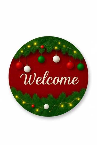 e&a care PARTİ IŞIK KIRMIZI RENKLİYILBAŞI TEMALI AHŞAP MDF HOŞGELDİNİZ WELCOME KAPI SÜSÜ 2D