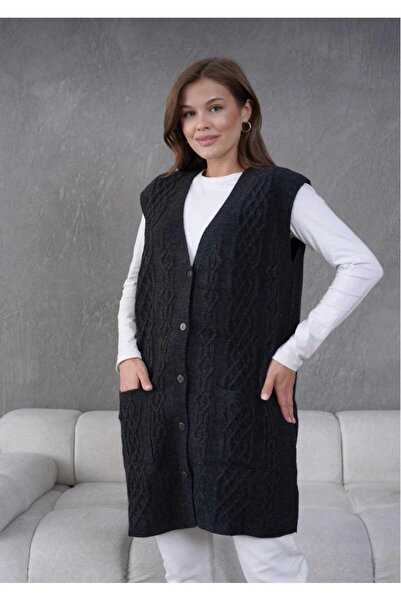 FİRES GİYİM TRİKO HARTTUŞ KABARTMA DESENLİ UZUN KALIN YELEK 602