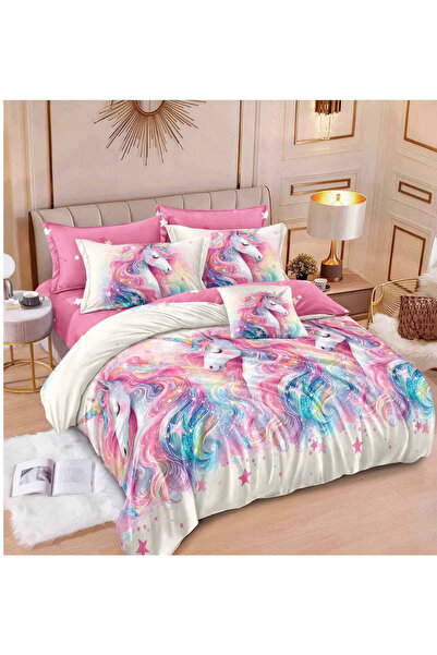 trendyhome Set de cearșafuri cu elastic din bumbac Finet, 6 piese - Unicorn r...