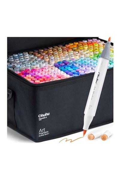 Ohuhu Honolulu 320 Marker Set, Alcohol-Based, Dual Tip Fine & Brush, Storage Bag