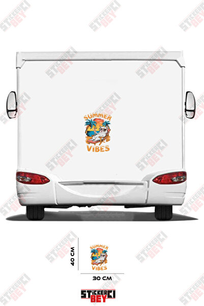 STİCKERCI BEY Summer Vibes Written Sunbathing Cat Visual Caravan Sticker Decal