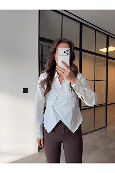 BB Bensu Buyruk GOLD AKSESUARLI KRUVAZE POPLİN GÖMLEK