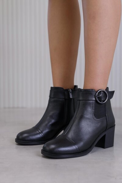 Stil Durağı E304 Model 5 cm Heel Height New Season Boots Original Leather Black