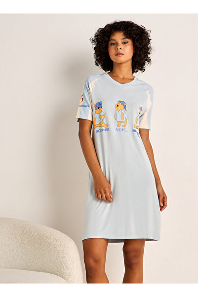 FAV قميص نوم بأكمام قصيرة مطبوع عليه صورة ويني ذا بوه