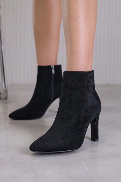Stil Durağı P902 Model 8 cm Heel New Season Short Boots Siy.Suet