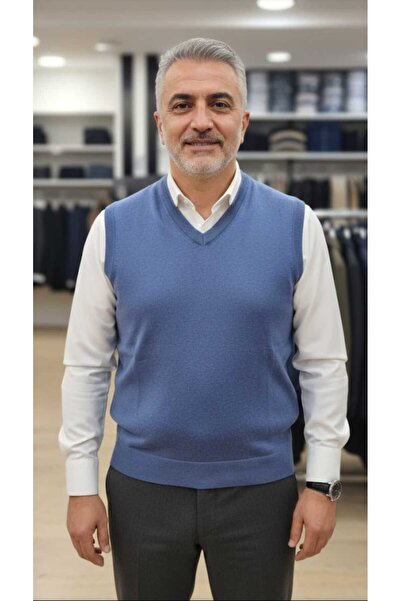 güncüoğlu V-Neck Thin Wool Solid Color Men's Sweater