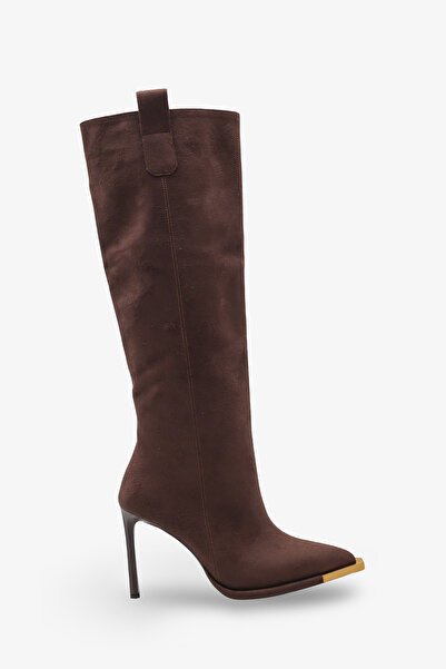 İNNABUTİKK Cizme cu toc Rivale pentru femei - piele intoarsa maro