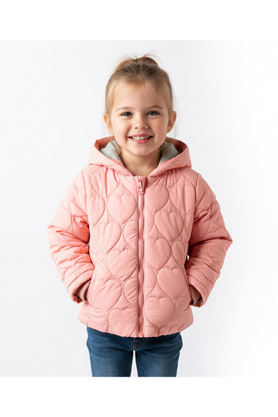 Bonfino Full Sleeves All over Heart Quilted Puffer Jackets With Hoodie - Dark...
