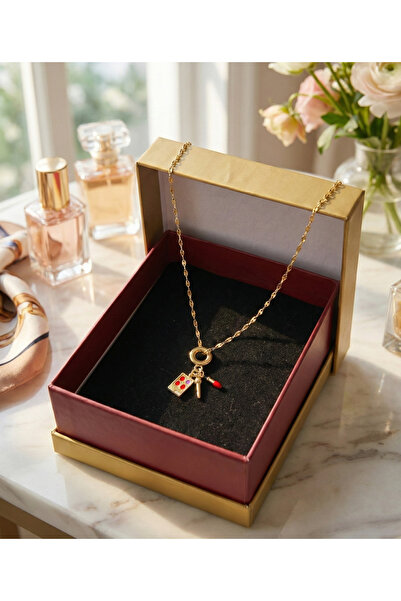 inworldout طقم مكياج من الفولاذ المقاوم للصدأ بلون ذهبي مع قلادة نسائية (قلاد...