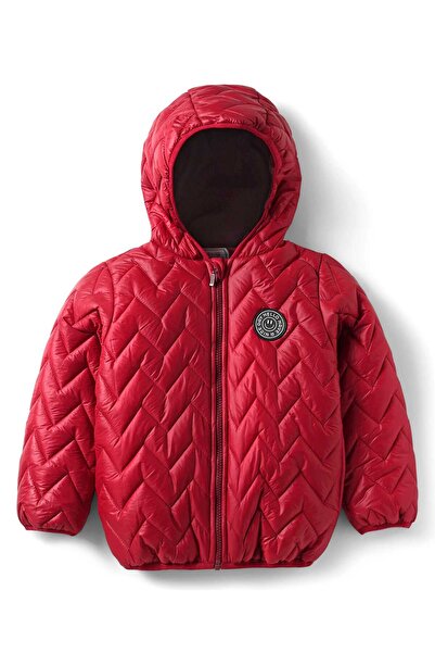 Babyhug Woven Full Sleeves Padded Hooded Jacket with Patch Detailing - Red
