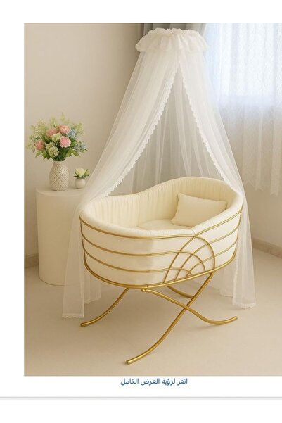 Mini Baby Luxury Baby Cradle with Canopy and Gold Metal Rocking Frame
