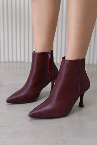 Stil Durağı Iz464 Model 7 cm Heel New Season Short Boots Bordo