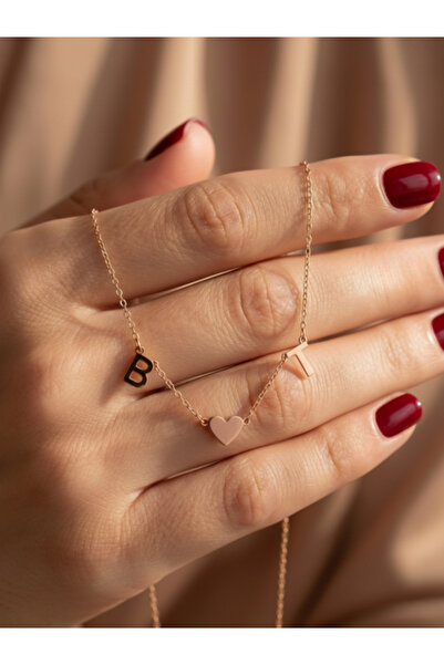 Büşra Çetin 925 Ayar Gümüş Kişiye Özel 2 Harfli 14 Ayar Altın Kaplama Rose Re...