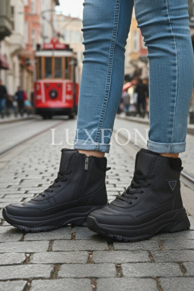 LUXEON Γυναικείες μαύρες χειμερινές μπότες με επένδυση από γούνα, αδιάβροχες ...