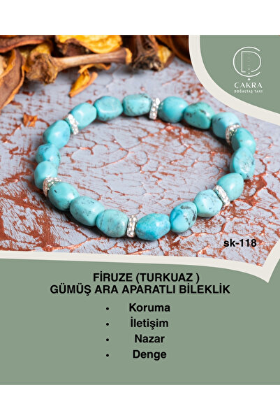 ÇAKRA DOĞAL TAŞ Firuze (Turkuaz ) Gümüş Aparatlı Bileklik