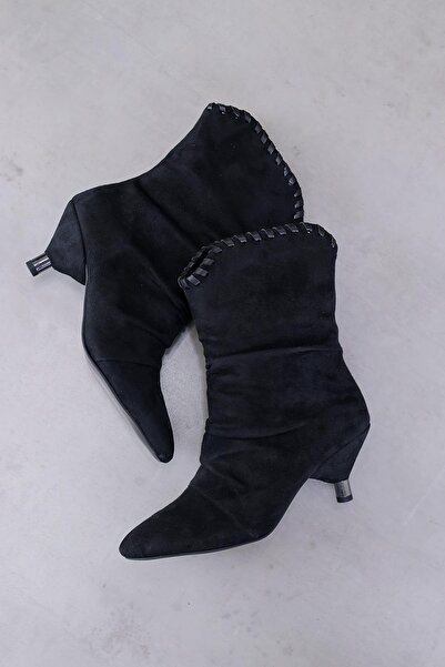 Stil Durağı Brien Model 5 cm Heel New Season Short Boots Siy.Suet