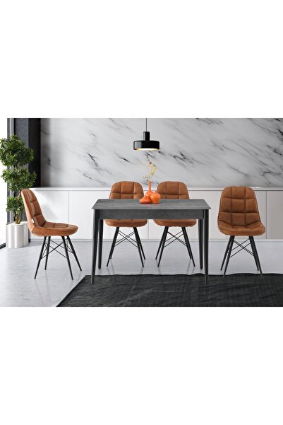 VRL Cross Metal Ayaklı Mutfak Masası Urban Metal Sandalye Takımı