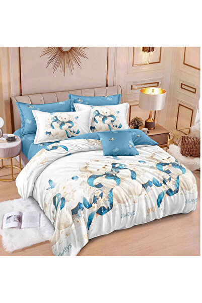 trendyhome Finet Cotton Fitted Bedding Set 6 Pieces, Teddy Bear, Blue (T297)
