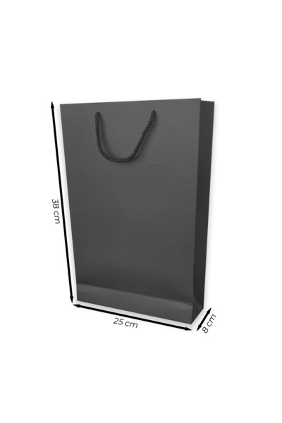 ABB Matbaa 10 Adet Lüks Siyah Karton İpli Çanta Kağıt Poşet (25x38x8) - İp Re...