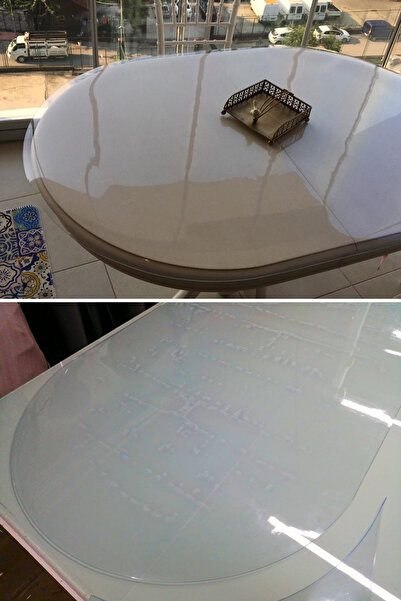 İzen Şeffaf PVC 2,6 mm Kalın Oval Masa Örtüsü Kaymaz Koruyucu, Düz Kenarlı Yarım Daireli Muşamba