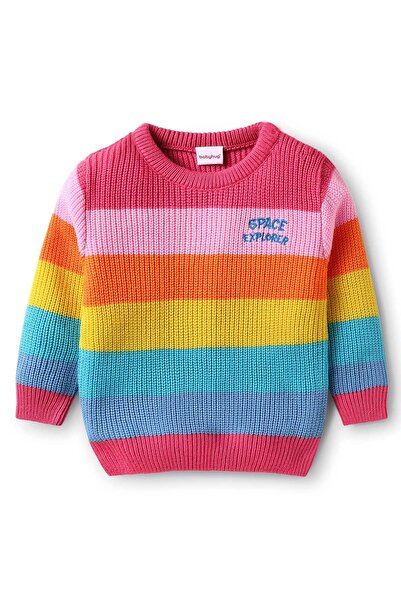 Babyhug Knitted Full Sleeves Pullovers Striped Sweater - Pink