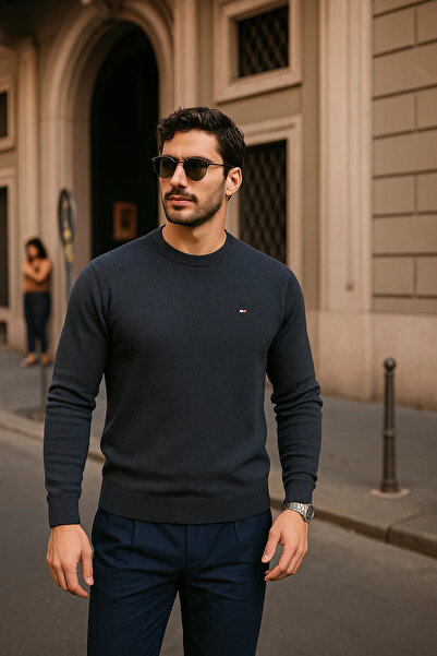 comstar Men's Casual Crew Neck Smoked Sweater