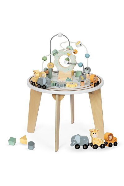 mamabrum Masă educațională rotundă din lemn cu tren magnetic și lansator de m...