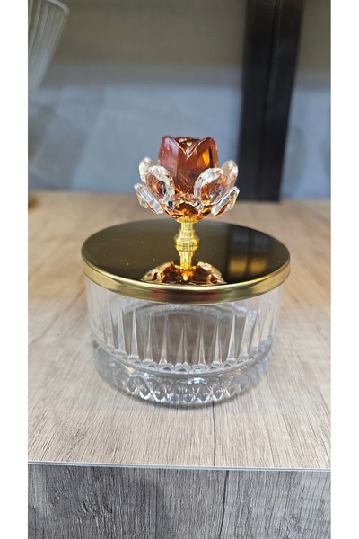 Turkish Store İstanbul وعاء زجاجي للحلويات التركي (اللبن المثلج) مع غطاء على شكل وردة