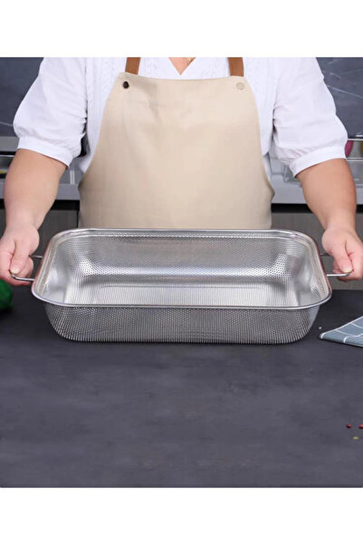 Tasarım Evi Rocco Silver Stainless Steel Colander Mixing Bowl Salad Pasta Vegetable Fruit Strainer 32X40 cm