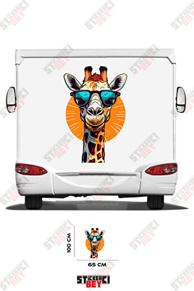 STİCKERCI BEY Giraffe with Glasses Visual Caravan Sticker Coating