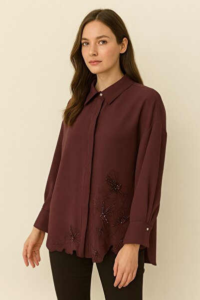 Kayra Draped Embroidered Floral Pattern Tunic