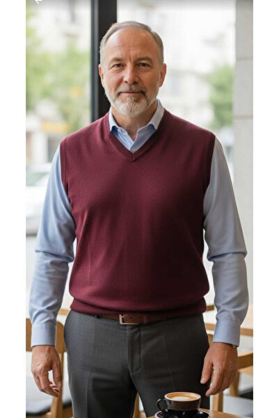 güncüoğlu V-Neck Thin Wool Solid Color Men's Sweater