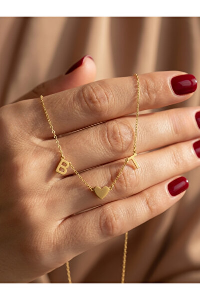 Büşra Çetin 925 Ayar Gümüş Kişiye Özel 2 Harfli 14 Ayar Altın Kaplama Gold Re...