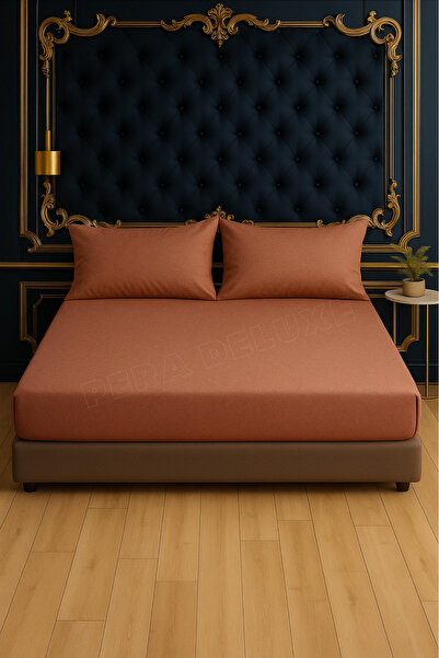 Pera Deluxe Tile (Taba) Color Cotton Combed Elastic Bed Sheet 180X200 cm – Do...