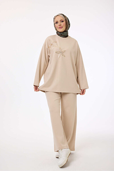 My City 6073 - Stylish Comfortable Women's Star Embroidery Detailed Pants Tunic Set