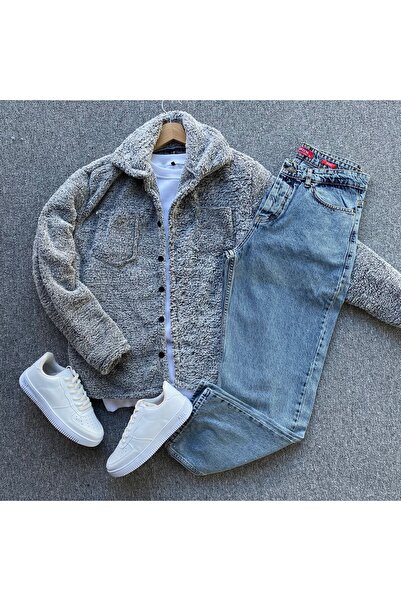 THANBUTİK Plush Cardigan Jacket and Baggy Pants Set