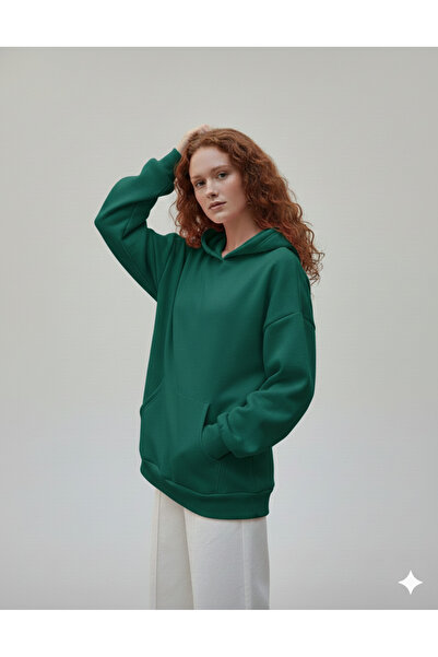 FAVORİST Women's Basic Hooded Soft Fleece-Lined Combed Cotton